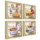 Quadro Decorativo Cozinha Café Manhã Padaria 20x20cm Kit 4un