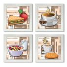 Quadro Decorativo Cozinha Café Manhã Padaria 20X20Cm Kit 4Un Titulo Moldura Branca