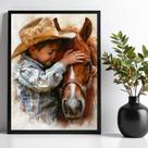 Quadro Decorativo Criança Com Cavalo - Aquarela 24x18cm