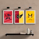 Quadro Decorativo Dead vs Wolverine + Vidro 33x25 3pç Studio