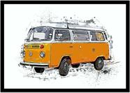 Quadro Decorativo Design Ilustração Carro Kombi Com Moldura RC007