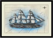 Quadro Decorativo Design Marinheiro Caravela Barco Navio Vintage Com Moldura RC021