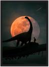 Quadro Decorativo Dinossauro Lua Salas e Quartos Decorações Com Moldura G07