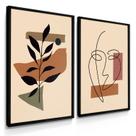 Quadro Decorativo Dupla Abstrarto Rosto e Folhas boho Sala 70x50 com Moldura