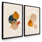 Quadro Decorativo Dupla Abstrato Laranja Azul Decoração Sala Moderna Kit com Vidro