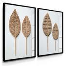 Quadro Decorativo Dupla Com Detalhe Trançado De Folha Kit Moderno E Natural com Vidro