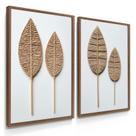 Quadro Decorativo Dupla De Parede Folhagem Palha Trançada Para Sala 70x50 com Moldura