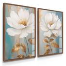 Quadro Decorativo Dupla Flor Anêmona Branca Decoração Casa Moderna Luxo 70x50 com Vidro