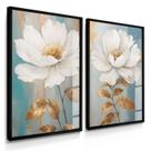 Quadro Decorativo Dupla Flor Anêmona Branca Decoração Casa Moderna Luxo 70x50 com Vidro