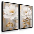 Quadro Decorativo Dupla Flor Anêmona Dourada Sala Grande Escritório Luxo 70x50 com Vidro