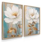 Quadro Decorativo Dupla Flor Anêmona para Sala e Escritório Luxo com Vidro