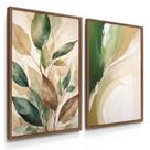 Quadro Decorativo Dupla Floral Verde Flores Lindas Decoração Sala Grande Moderna 70x50 com Moldura