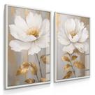 Quadro Decorativo Dupla Flores Belas Brancas para Sala de Estar Luxo Escritório Presente com Vidro
