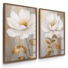 Quadro Decorativo Dupla Flores Belas Brancas para Sala de Estar Luxo Escritório Presente com Vidro