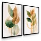 Quadro Decorativo Dupla Flores ink Verdes Decoração Sala Luxo com Moldura Quadro Decorativo Dupla Flores ink Verdes Decoração Sala Luxo com Moldura