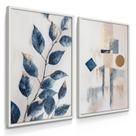 Quadro Decorativo Dupla Folhagem Abstrato Azul Sala Moderna Decoração Luxo com Moldura