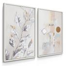 Quadro Decorativo Dupla Folhagem Abstrato Prata Sala Comercial Quarto com Moldura