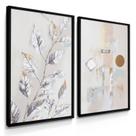 Quadro Decorativo Dupla Folhagem Abstrato Prata Sala Comercial Quarto com Moldura Quadro Decorativo Dupla Folhagem Abstrato Prata Sala Comercial Quarto com Moldura