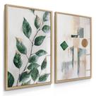 Quadro Decorativo Dupla Folhagem Abstrato Verde Escritório Sala com Vidro