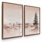 Quadro Decorativo Dupla Jesus Pastor Religioso Cristo Campo Ovelhas 55x40 com Vidro