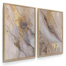 Quadro Decorativo Dupla Mármore Golden Duo Decoração Luxo Sala Parede Moderna com Moldura