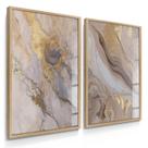 Quadro Decorativo Dupla Mármore Golden Duo Marrom Sala de Jantar Moderna com Vidro