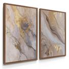 Quadro Decorativo Dupla Mármore Golden Grande Sala de Jantar Escritório 70x50 com Moldura