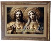 Quadro decorativo e religioso dos Sagrados Corações de Jesus e Maria com frase, modelo 06, Medindo 53x43cm. Angelus.