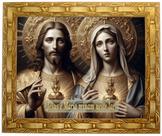 Quadro decorativo e religioso dos Sagrados Corações de Jeus e Maria, com frase, modelo 06, Tam.30x25cm. Angelus