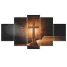 Quadro Decorativo em Mosaico MDF Cruz e Bíblia 115x60cm
