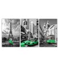 Quadro Decorativo em Tela 60x40cm Trio Paris Nova York Táxi Verde para Sala Recepção Escritório Quarto