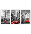 Quadro Decorativo em Tela 60x40cm Trio Paris Nova York Táxi Vermelho para Sala Recepção Escritório Quarto