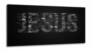 Quadro Decorativo Escrita Jesus Preto Branco 130x60 em Tecido Canvas