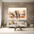 Quadro Decorativo Familia De Elefantes Abstrato Sala Tecido Canvas