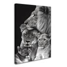Quadro Decorativo Familia Leão Filhotes Preto e Branco Sala Quarto Escritório Tela 85x60cm Tela Tecido Canva