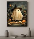 Quadro Decorativo Fantasminha Fofo 33x24cm - com vidro Cor:Moldura branca