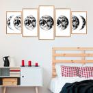 Quadro Decorativo Fases da Lua Preto e Branco Moldura Mel