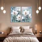 Quadro Decorativo Flor Branca Fundo Azul Kit 2 Quadros Quadro Decorativo Flor Branca Fundo Azul Kit 2 Quadros
