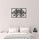 Quadro Decorativo Flor De Lotus Preto Vazado 3 Peças MDF 3mm - 85x55cm