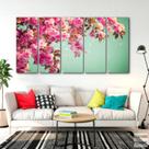 Quadro Decorativo Flor Primavera Sacura 5 peças tecido