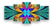 Quadro Decorativo Flor Simétrica Vitral Verde Laranja 129x61