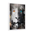 Quadro Decorativo Floral Leão Preto Branco Borboleta 60x40cm