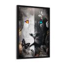 Quadro Decorativo Floral Leão Preto Branco Borboleta 60x40cm