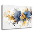 Quadro Decorativo Flores Abstrata Azul Amarelo Fundo Claro Sala Estar Quarto Escritório Consultorio Lojas