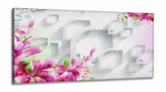 Quadro Decorativo Flores Abstrato Estilo 3d em Tecido canvas 130x60