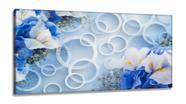 Quadro Decorativo Flores Azuis e Arcos Estilo 3d em Tecido canvas 130x60
