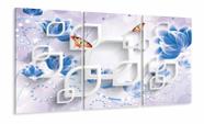 Quadro Decorativo Flores Azuis estilo 3D em tecido 120x60