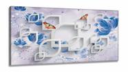 Quadro Decorativo Flores Azuis estilo 3D em tecido em Tecido canvas 130x60