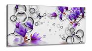 Quadro Decorativo Flores e Arcos Roxo Estilo 3d 130x60 em Tecido Canvas