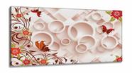 Quadro Decorativo Flores e Borboletas Laranja Estilo 3d em Tecido canvas 130x60